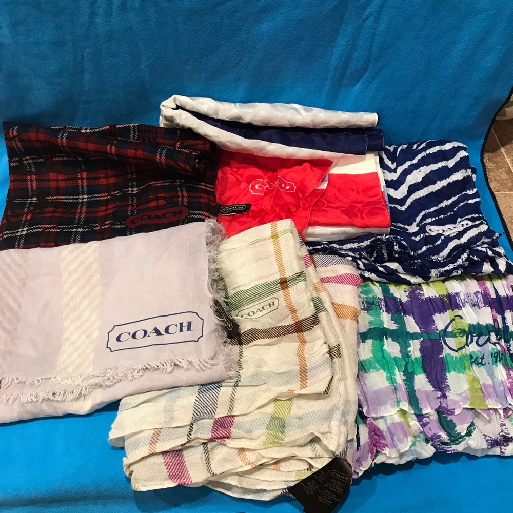 Set of Six Coach Scarves Stripes, Zebra, & Plaid